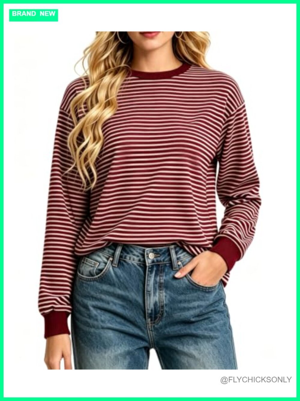 Womens Oversized Striped Long Sleeve Crewneck Sweatshirt Pullover Top